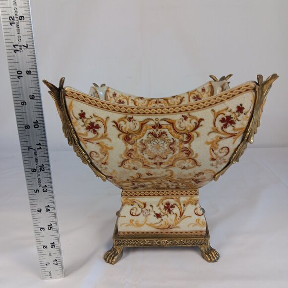 Victorian Style Multicolor Porcelain Planter with Bronze Ormolu footing - Picture 13 of 15